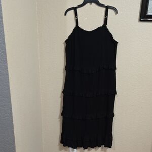 Ava & Viv Black Ruffle Midi Dress